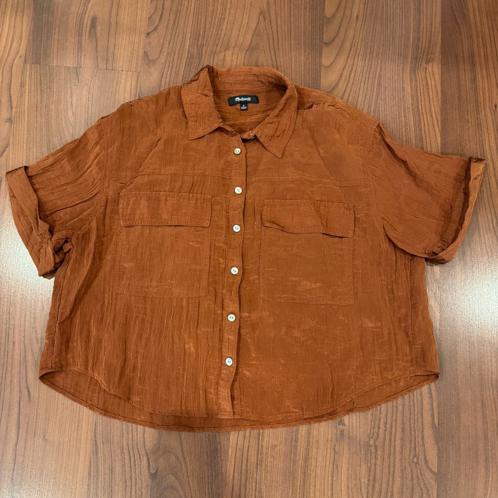 Madewell Silky Rust Button-Up Shirt size Medium